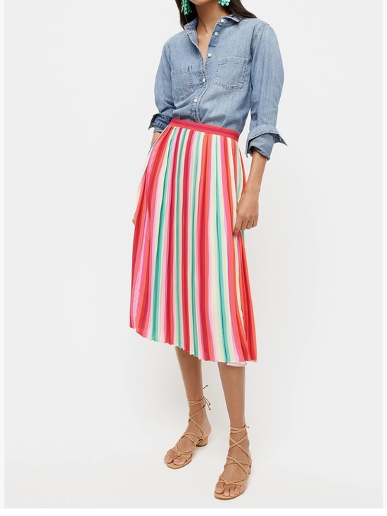 J. Crew Dresses & Skirts - J. Crew Watermelon Colorful Striped Pleated Midi Skirt Multi-Color 6 Medium